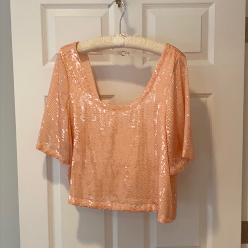 Peach sequins scoop neck top